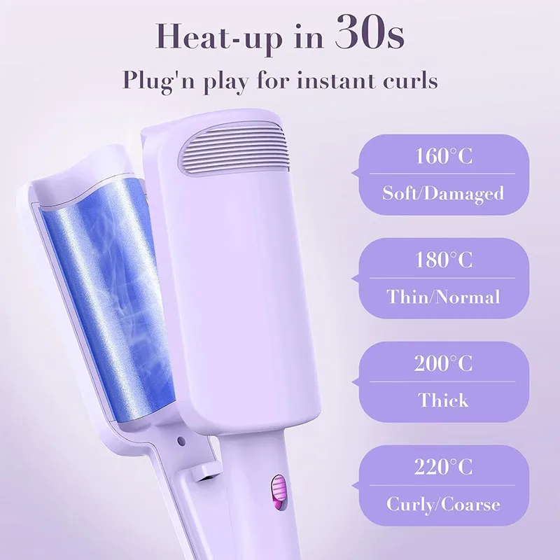 32mm Curl Deep Waves Instantly No-damage U-barrel Curler Comb 4 Adjustable Heat Setting Negative Ion Hair Crimper For Women Wave