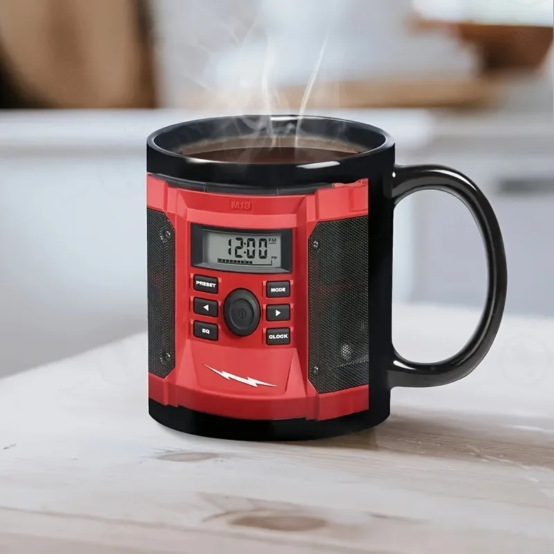 New Red Ceramic Mug with Tool Pattern, Tool Printed Coffee Cup Gift, Decorative Water Cup for Home and Office Use