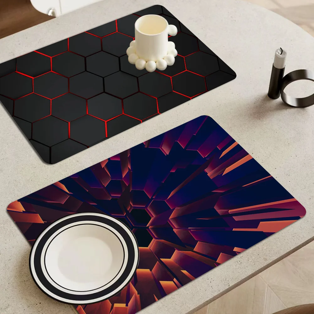 3D Optical Illusion Non-slip Fast Water Absorption Anti-scalding Imitation Tile Printing Coffee Machine Draining Pad