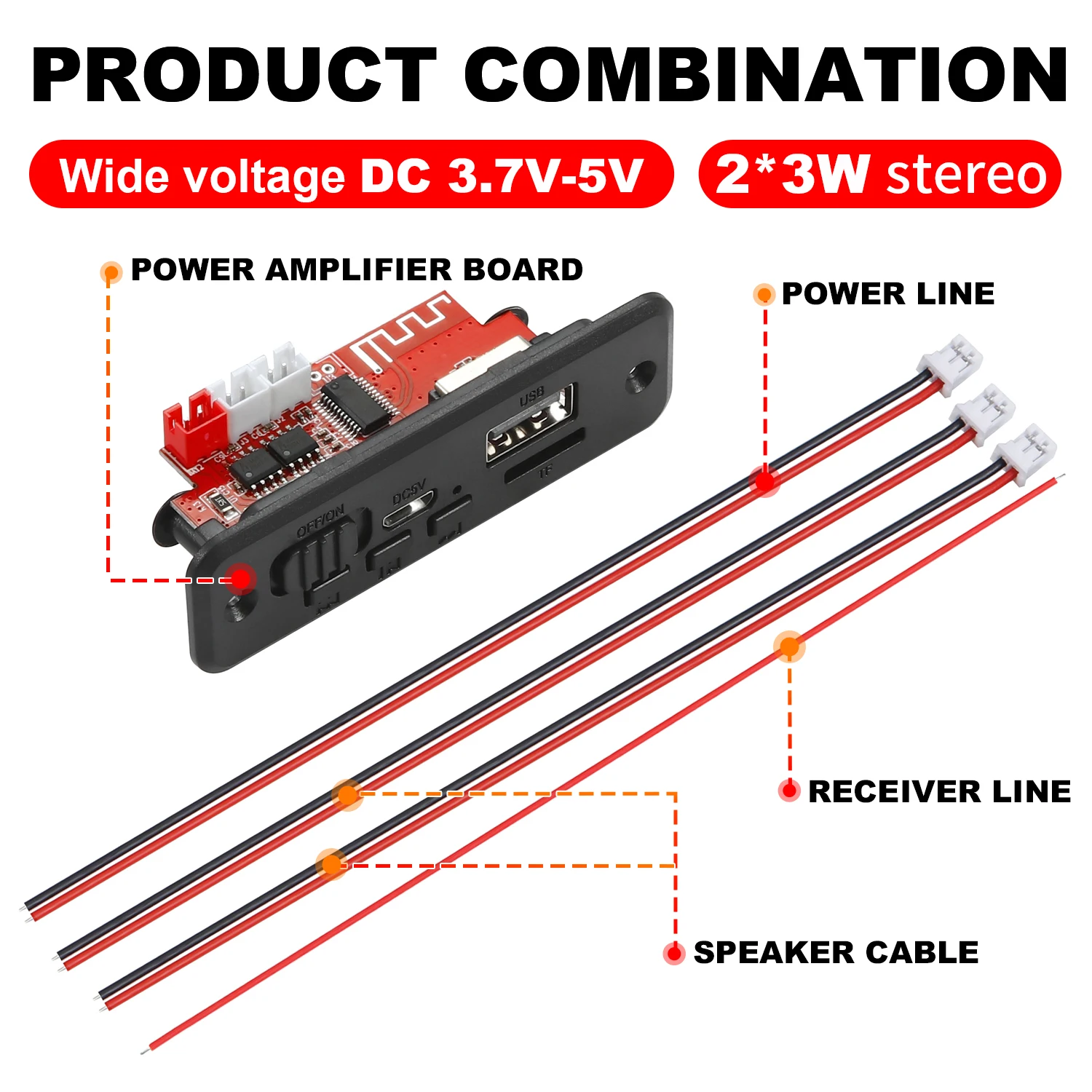 Carte décodeur MP3 pour téléphone, amplificateur 5V, 6W, Microphone 3.5mm, Bluetooth, mains libres, lecteur MP3 de voiture, TF, AUX, USB, enregistrement, radio FM