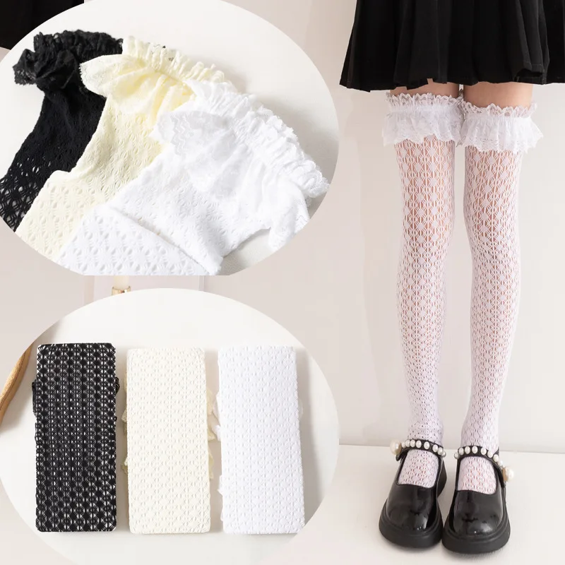 

Girls Lolita Socks Lace Stockings for Kids Summer Teenager Knee High Socks Mesh Student Children's Stuff 12+y