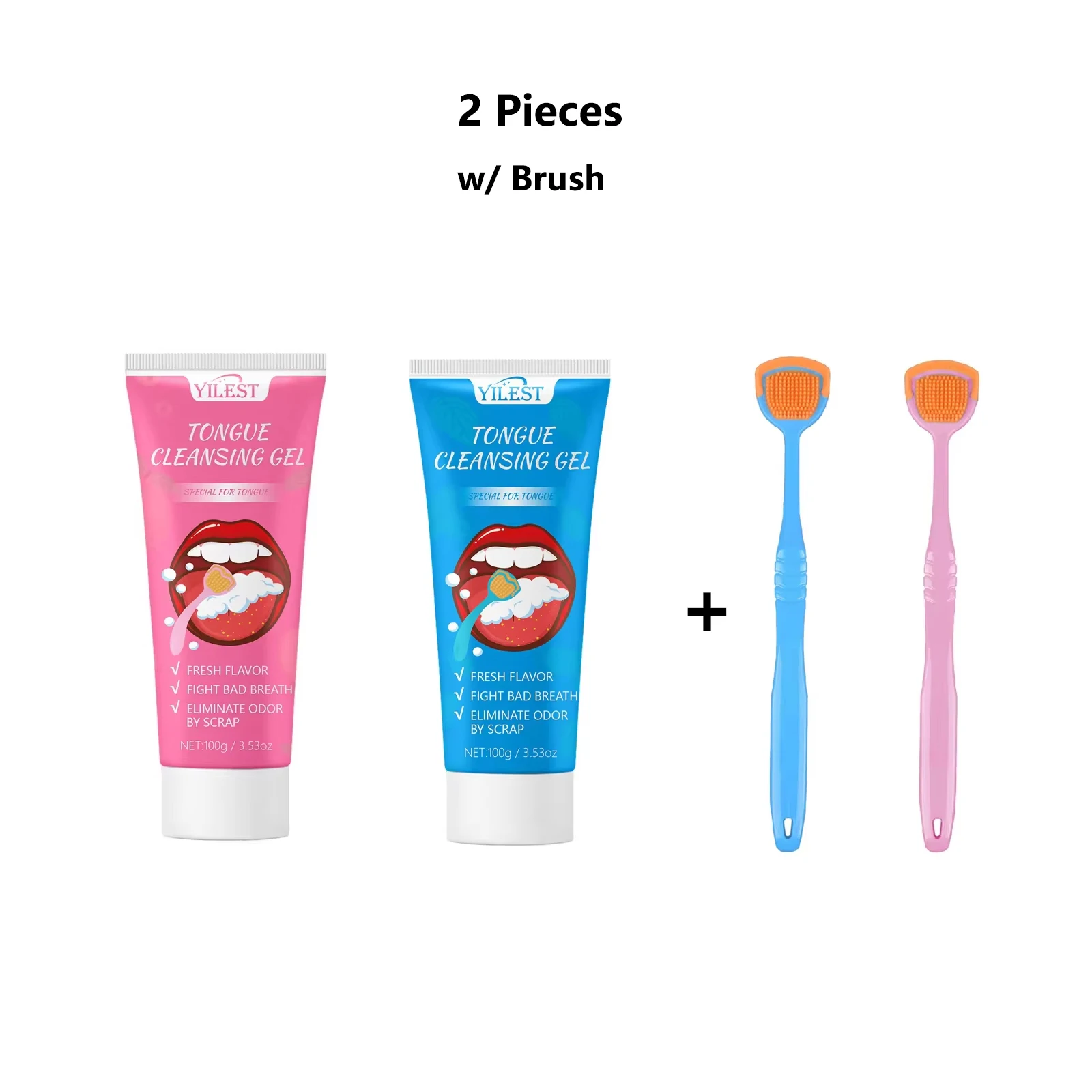 2pcs Tongue Cleaner & Scraper Kit Mint Fresh Breath Gel, Anti-Bad Breath Oral Care Set Gentle Tongue Coating Remover w/ Brush