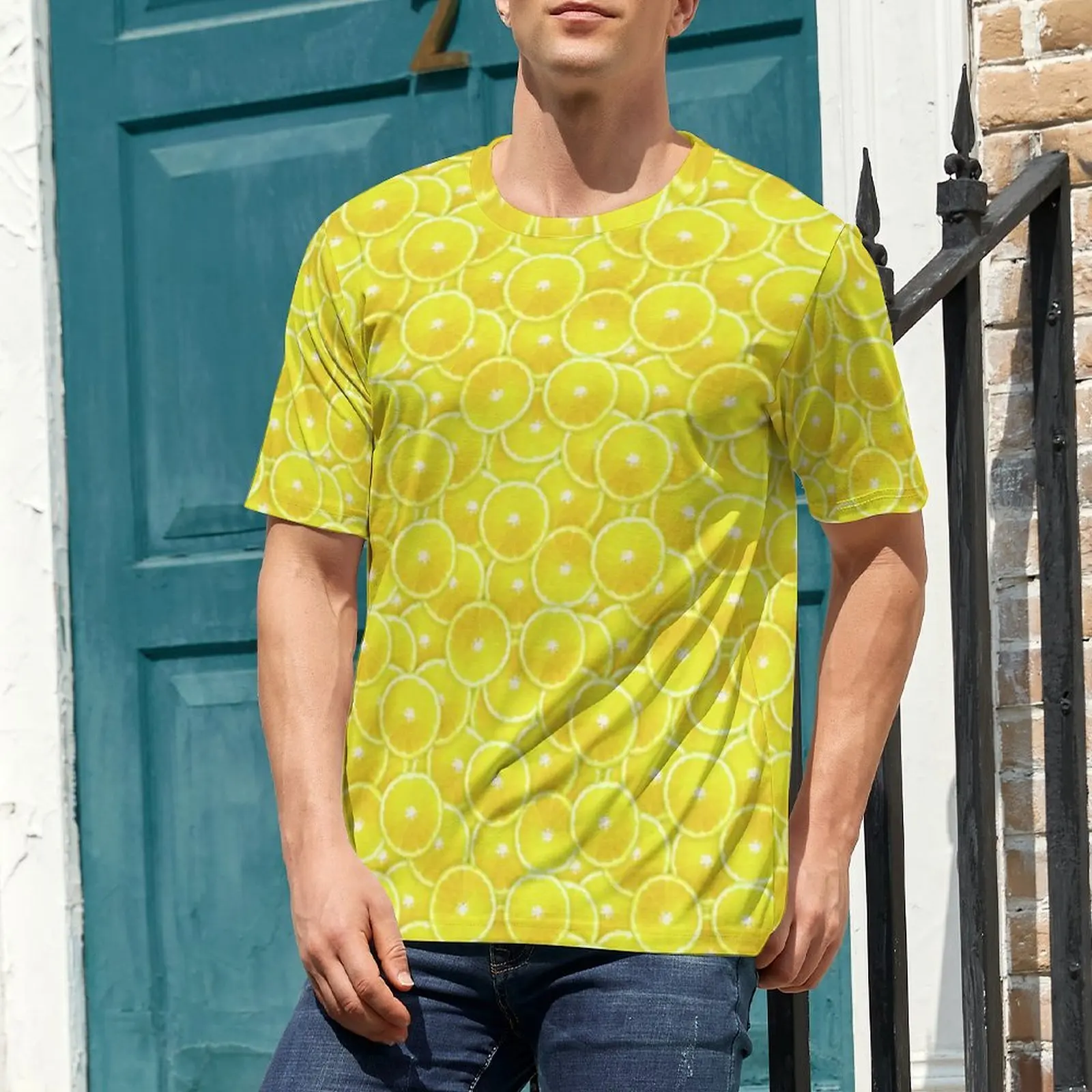Lemon Slice Print T Shirt Digital Art Trendy T Shirts Men Streetwear Tee Shirt Summer Short-Sleeve Design Clothes Plus Size 6XL