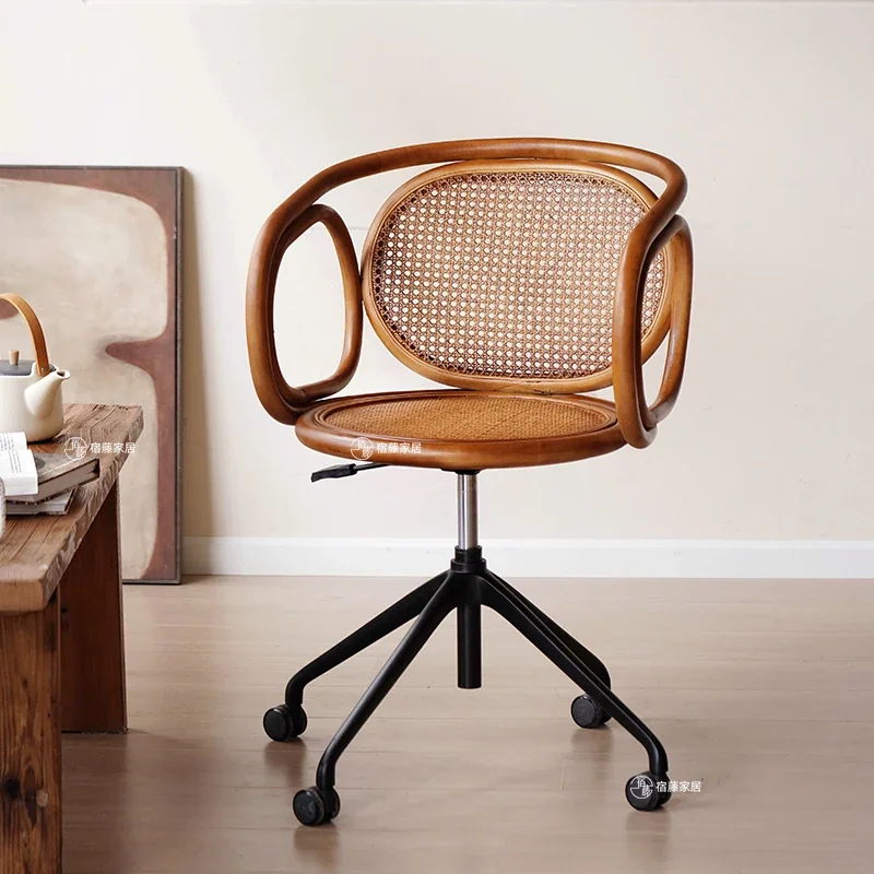 Rattan Office Chair Vintage Computer Bedroom Study Desk Chair Japanese Adjustable Student Swivel Chair Cadeiras Sedie Stühle