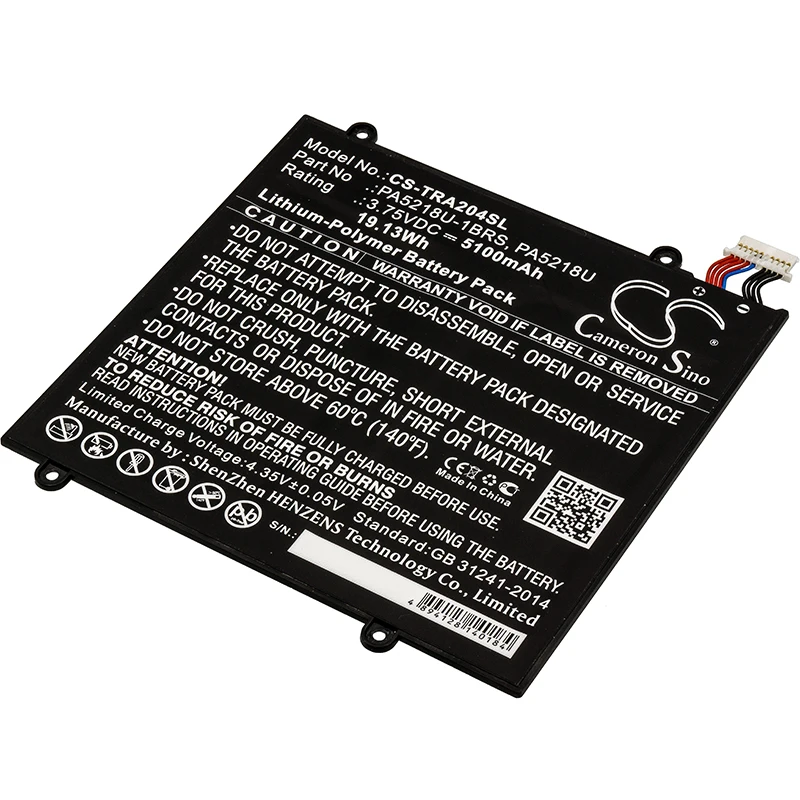 Tablet Battery For Toshiba PA5218U  PA5218U-1BRS  Excite A204 AT10-B Volts 3.75  Capacity 5100mAh / 19.13Wh