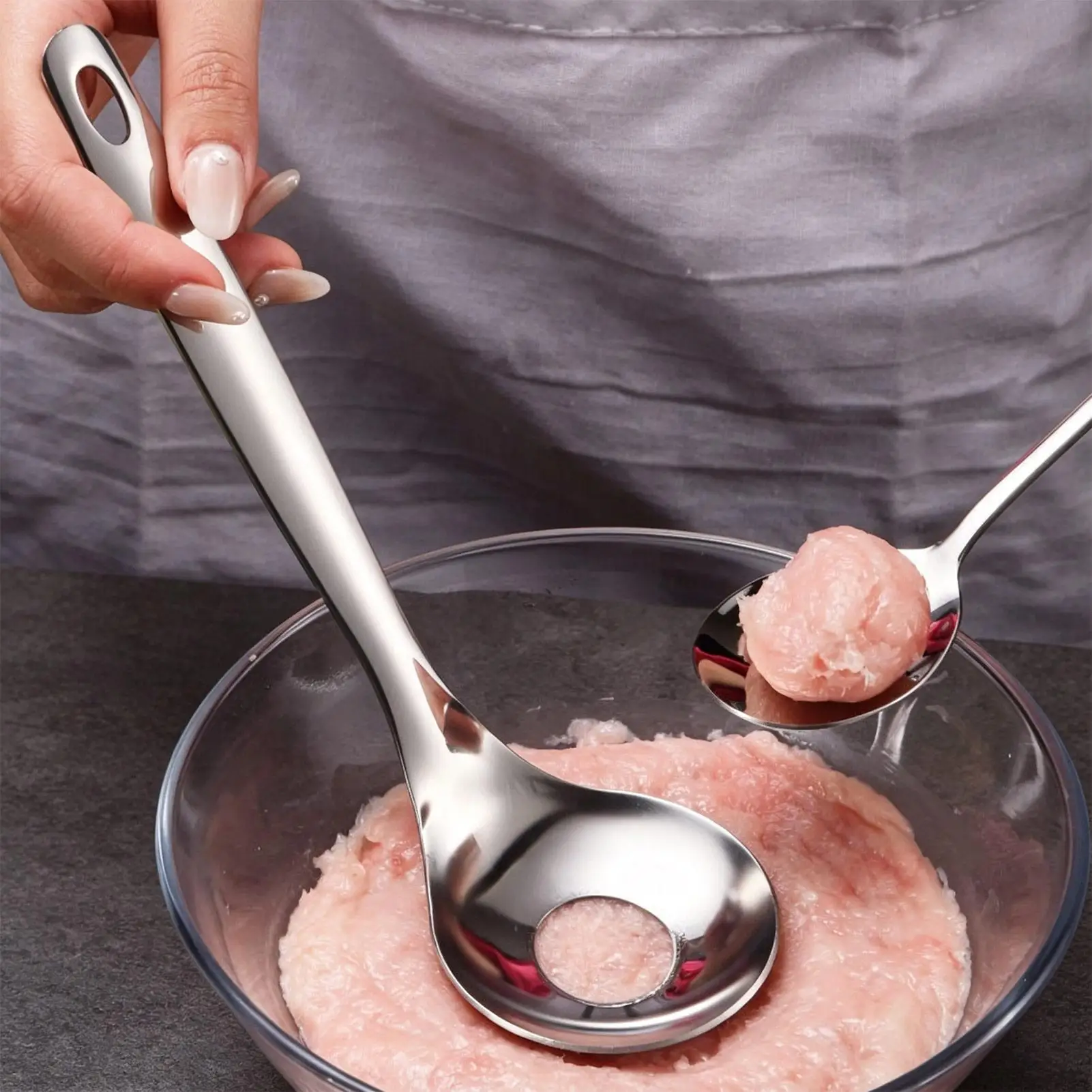 1pcs Stainless Steel Meatball Maker Kitchen Cooking Meal Prep Gadget Meatball Press Mold Kitchen Spoon For Beef Fish Shrimp Home