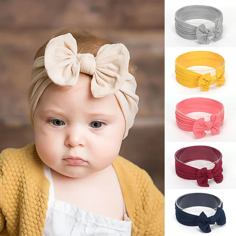 Solid Color Bows Baby Headband Soft Elastic Baby Girl Hair Bands For Newborn Infant Turban Headwear Hair Accessories