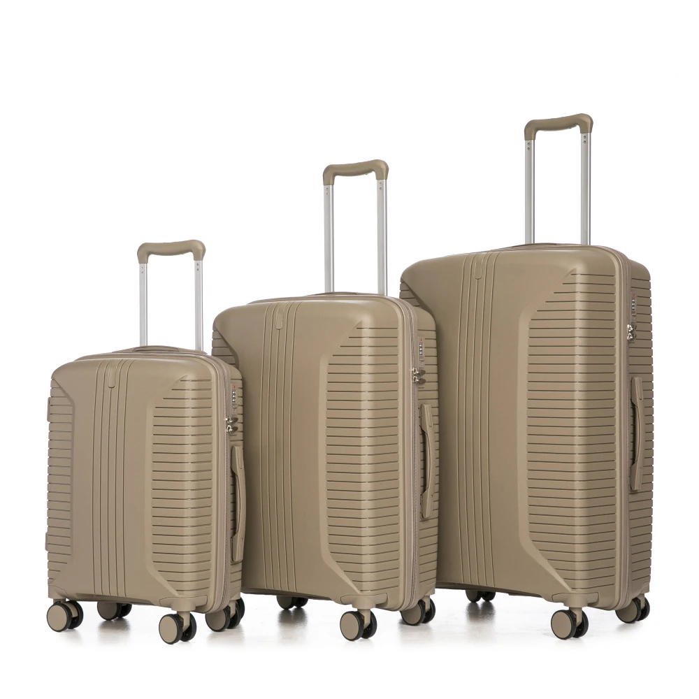 

20"/24"/28" 3 pcs/set in PP Spinner Wheel Luggage, Carry on Suitcase, Matching Color, Combination Lock (Champagne)