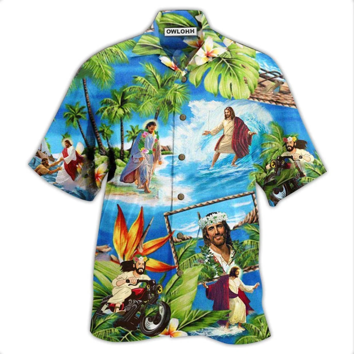 

Hawaiian Shirts for Men Funny Print Jesus Shirts Cosplay Summer Beach Casual Button Up Hawaii Shirts