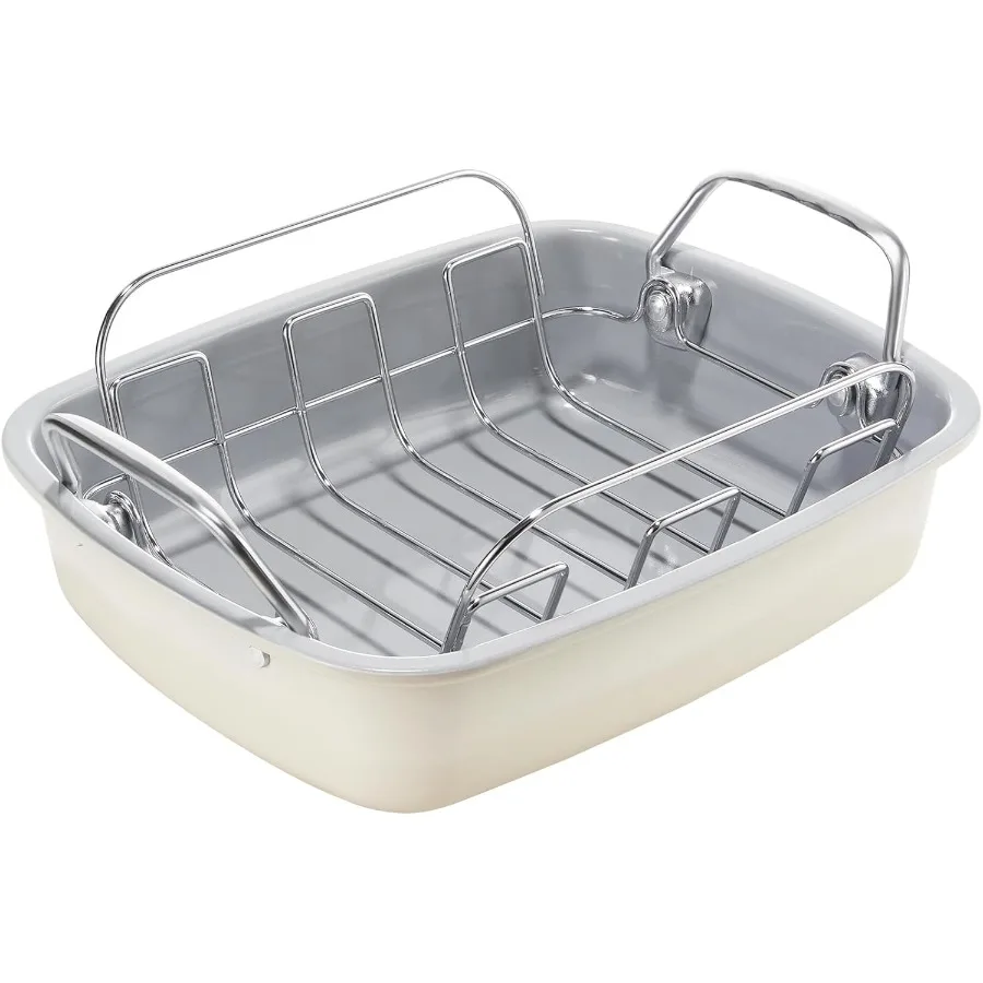 

Nonstick Turkey Roasting Pan with Rack 17 x 14 inch Large Chicken Roaster Pan for Oven Wider Handles and Heavy Duty Constructio