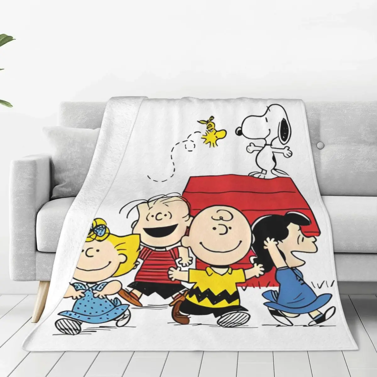 Peanuts Comiv Gang Group Flannel Blanket Super Soft Throw Blanket for Couch Chair Airplane Travel Print Bedspread Sofa Bed Cover