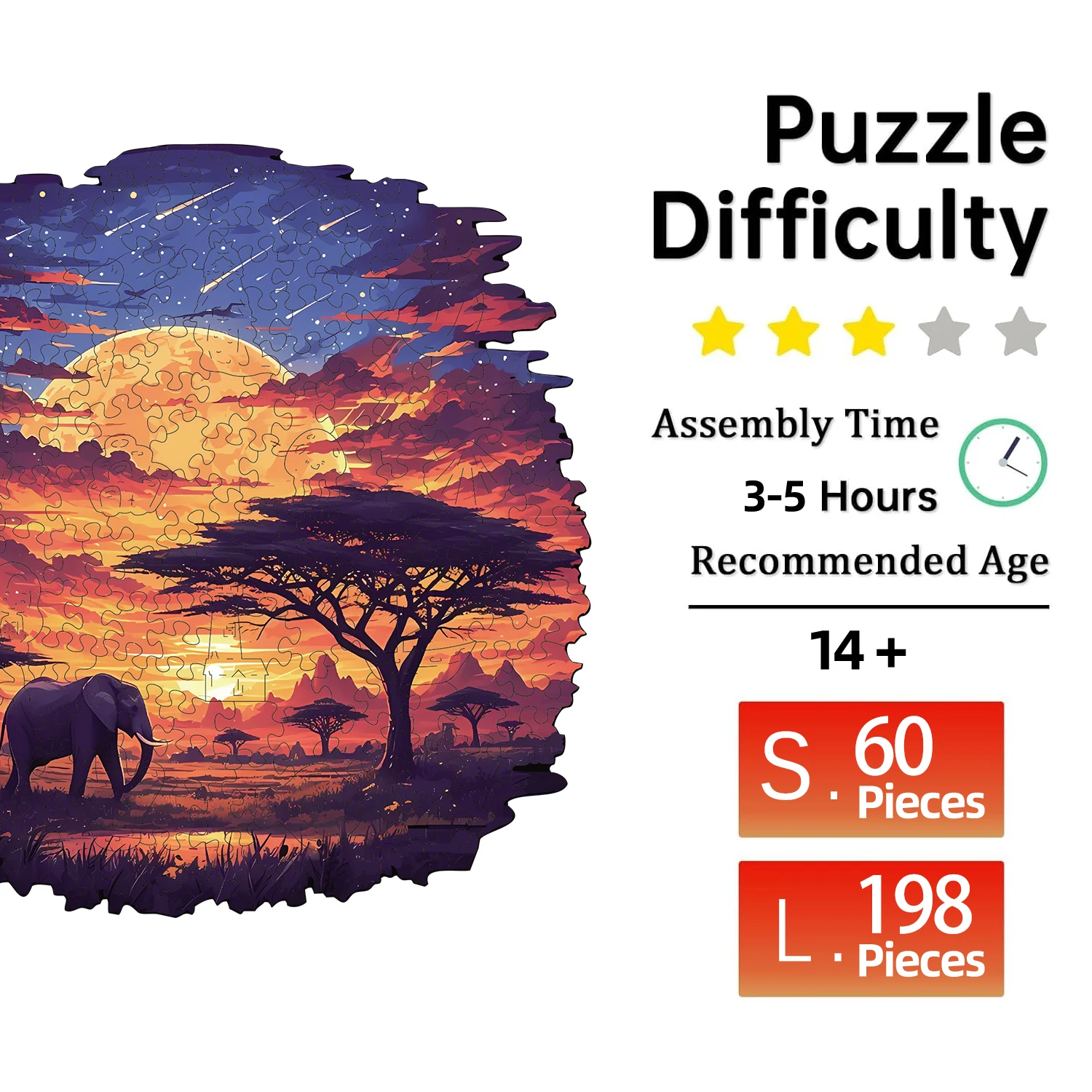 Sunset scenery on the grassland Wooden Puzzle, High Difficulty Toys Puzzle, Concentration Training For Adults 3