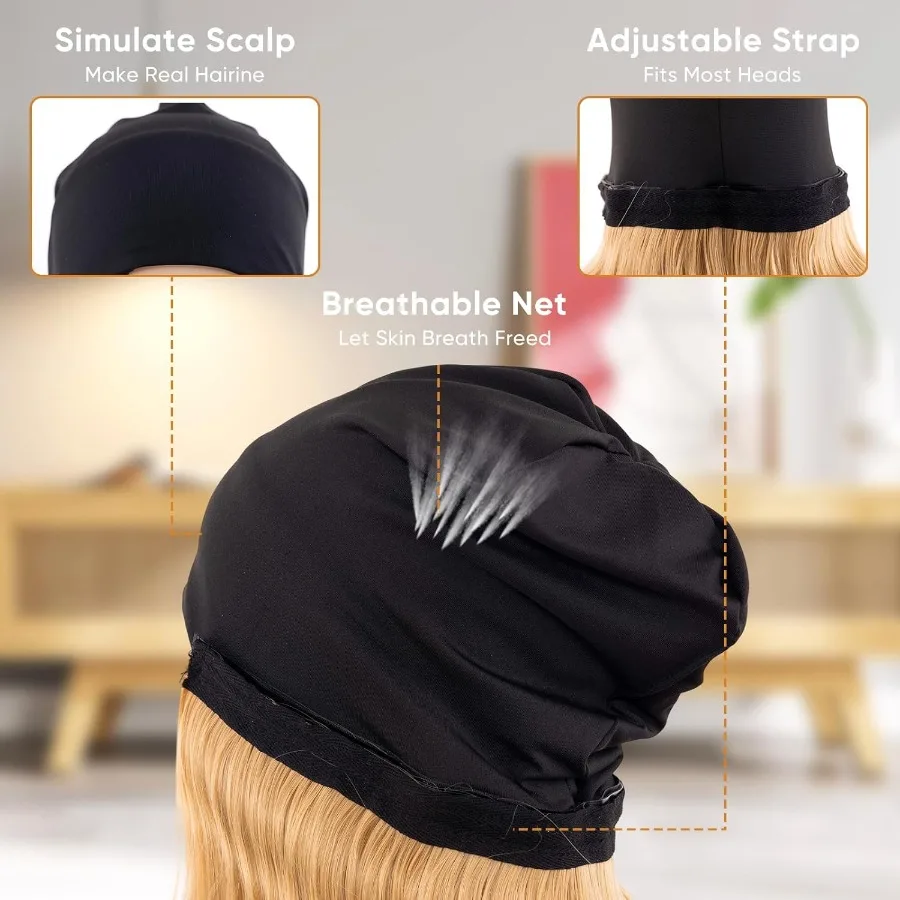 طويل مجعد الشعر الاصطناعية قبعة شعر مستعار محبوك قبعة مع الشعر المرفقة للنساء الأبيض شقراء تأثيري قبعة متموجة قبعة مثالية ل C