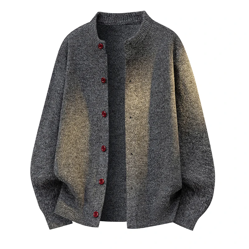 Spring Autumn Casual Knitted Sweater Cardigan Fashionable Solid Color Simple Round Neck Single Breasted Running Sports Jacket
