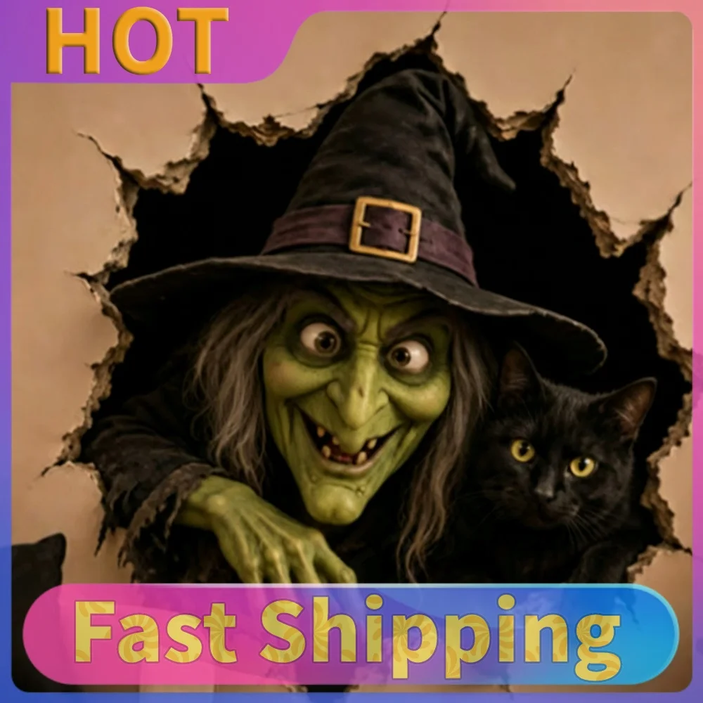 Break-In 3D Wall Decals Halloween Cracked Effect Removable PVC Stickers Haunted Scene Holiday Party Decor