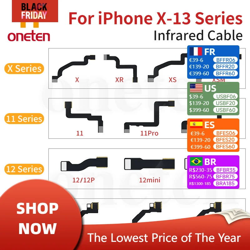 JC JCID Infrared FPC Flex Cable For iPhone X XR XS MAX 11 12 13 Pro ProMax Camera Infrared Short Circuit Repair Cable