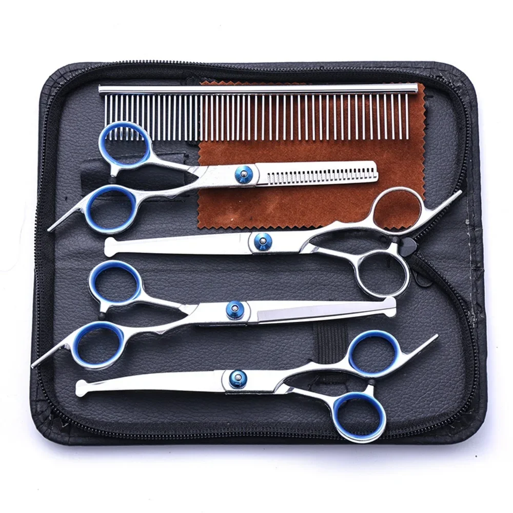 NONE 5-in-1 professionelles Fellscheren-Set für Hunde, Edelstahl-Haarausdünnungsschere für Hunde und Katzen mit runder Sicherheitsspitze für Haustiere 5