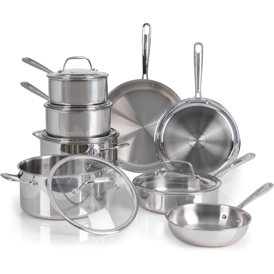 

Pro TriPly Stainless Steel Cookware Set 13 Piece Induction Compatible Oven Safe 500F Lids 350F Fast and Even Heat Professional
