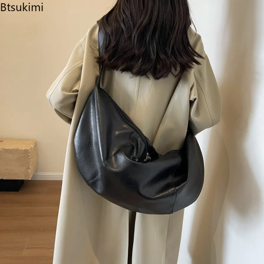 Retro Korean Version Ins Fashion Hobos Bag Causal Large Capacity PU Soft Simple and Casual 2026 New Tote Leather Shoulder Bags