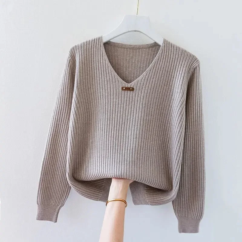 2024 New Sexy V Neck Women Sweater Autumn Knitted Pullover Jumper Chic Soft Korean Slim Long Sleeve Female Basic Top Pull Femme