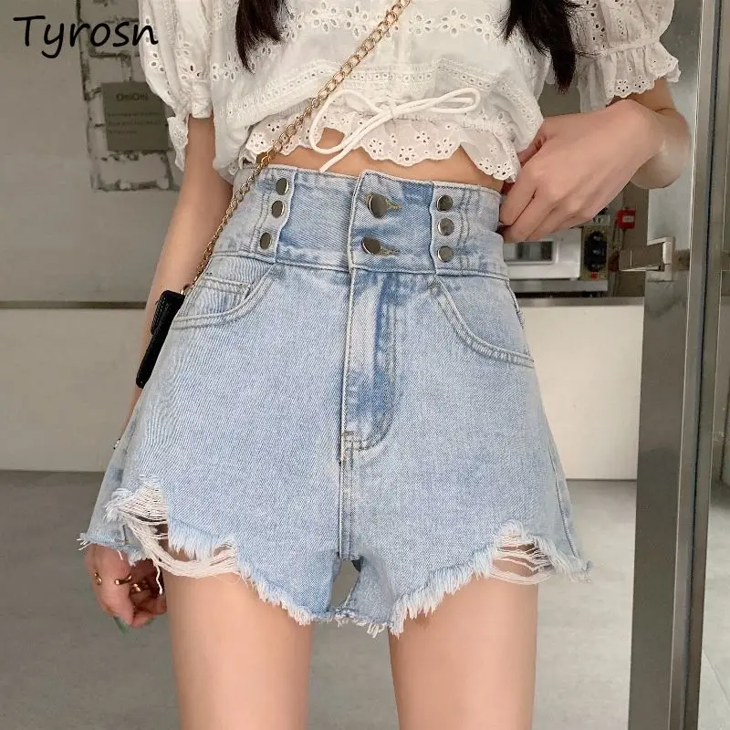 

S-5XL Shorts Women Empire Retro Design Denim Streetwear Ripped All-match Leisure Korean Style Hot Girls Trendy Creativity Summer