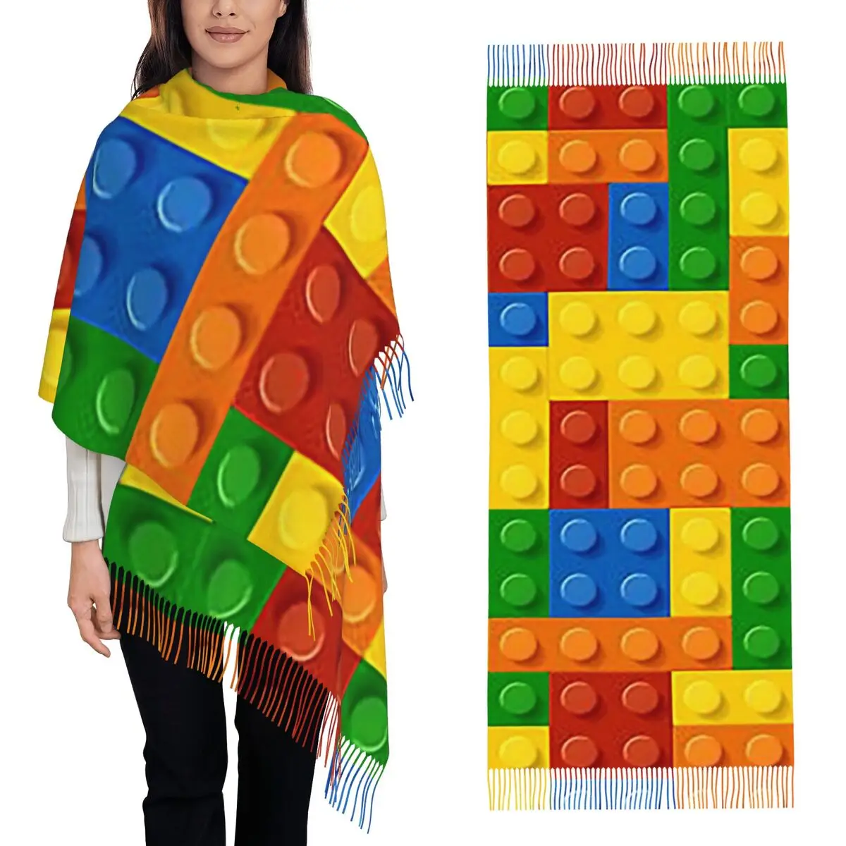 Building Blocks Construction Brick Scarf Tassel Scarves Women Soft Warm Shawls and Wraps Large Fall Winter Shawl Wrap