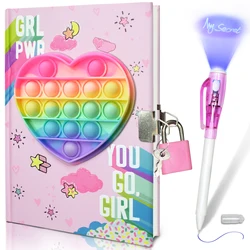 Pop Girls Diary with Lock, 7.5x5.4 Inches 160 Lined Pages Girls Journal for Kids Secret Notebook Pen Set Gifts for Writing