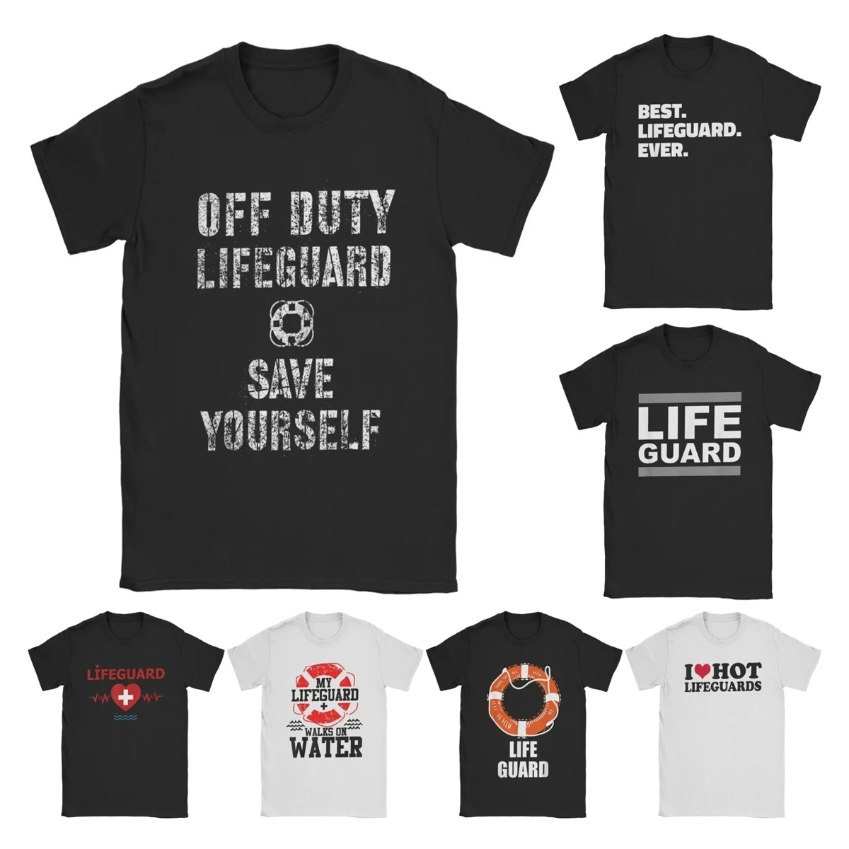 Save Yourself Lifeguard Swimming Pool Guard Off Duty T-Shirt for Men Leisure Cotton Tee Shirt O Neck T Shirts Summer Clothes