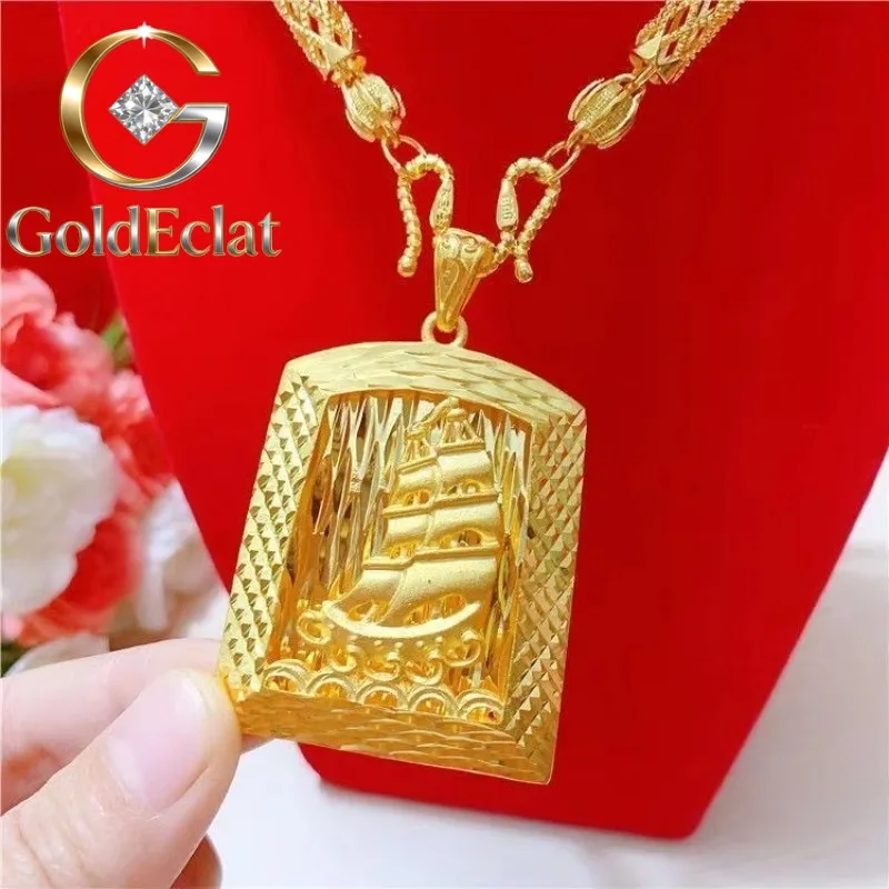 

Золотая цепочка GoldEclat 9999 24K из настоящего золота с подвеской «Гладкий ход» в виде цветка и бамбука, ажурная, для мужчин, золотая