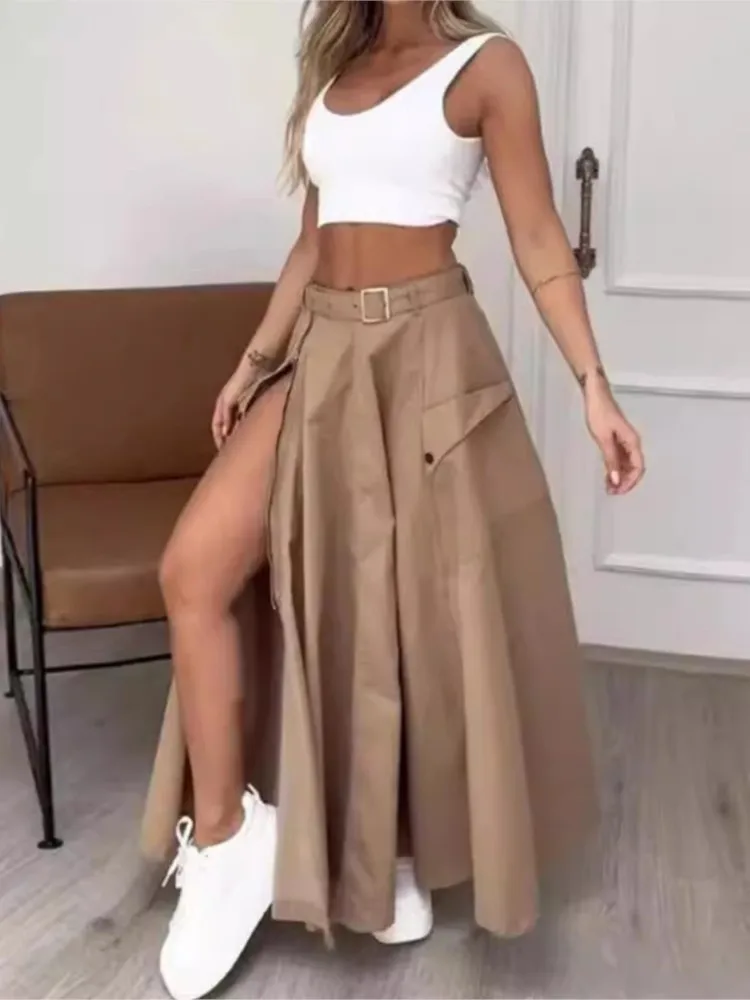 Women 2 Piece Outfit Set Spring New Streetwear Elegant Fashion Sleeveless White Tank Top Split Skirt Suits For Female Clothing