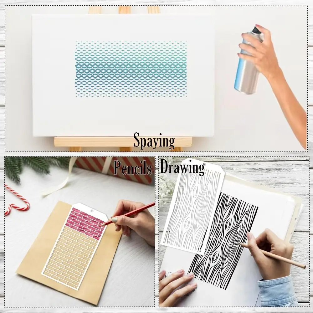 16pcs DIY Grid Texture Stencil Set for Painting