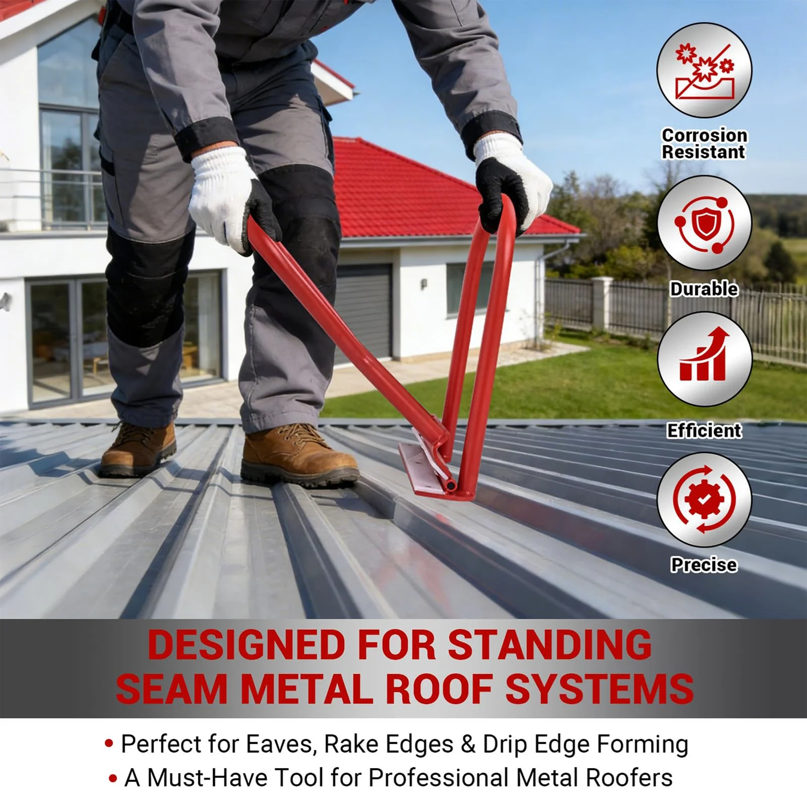 Standing Seam Roofing Tool with PVC Insert 90 to 180 Degree Folding Heavy Duty Roofing Bender for Roofers Contractors Metal