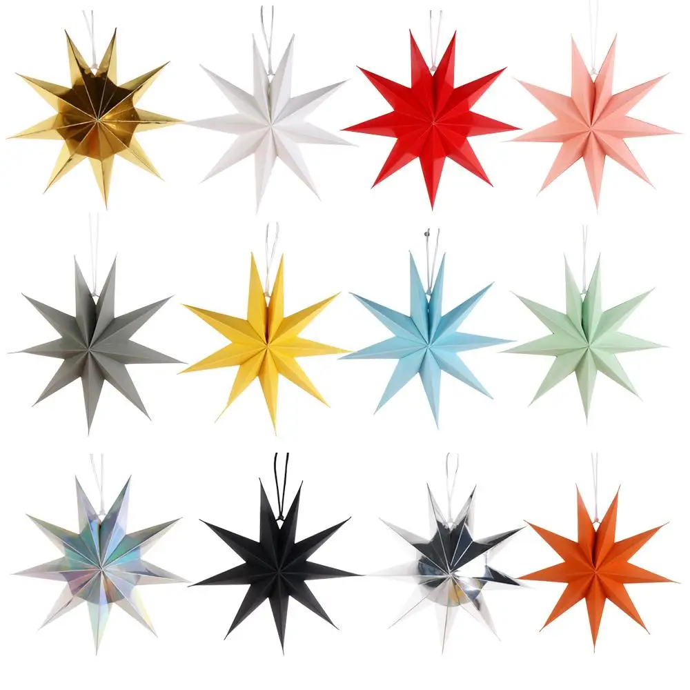 Reuseable Foldable Nine Pointed Star Photographic Props Paper Flower Crafts Hanging Paper Stars Hanging Ornaments Party Decor