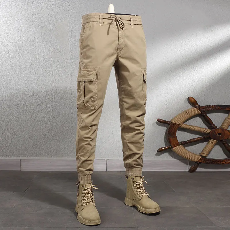 Pantalones vaqueros holgados de pierna ancha para Hombre, Pantalón Cargo informal, color verde militar y caqui, estilo Hip Hop, moda urbana