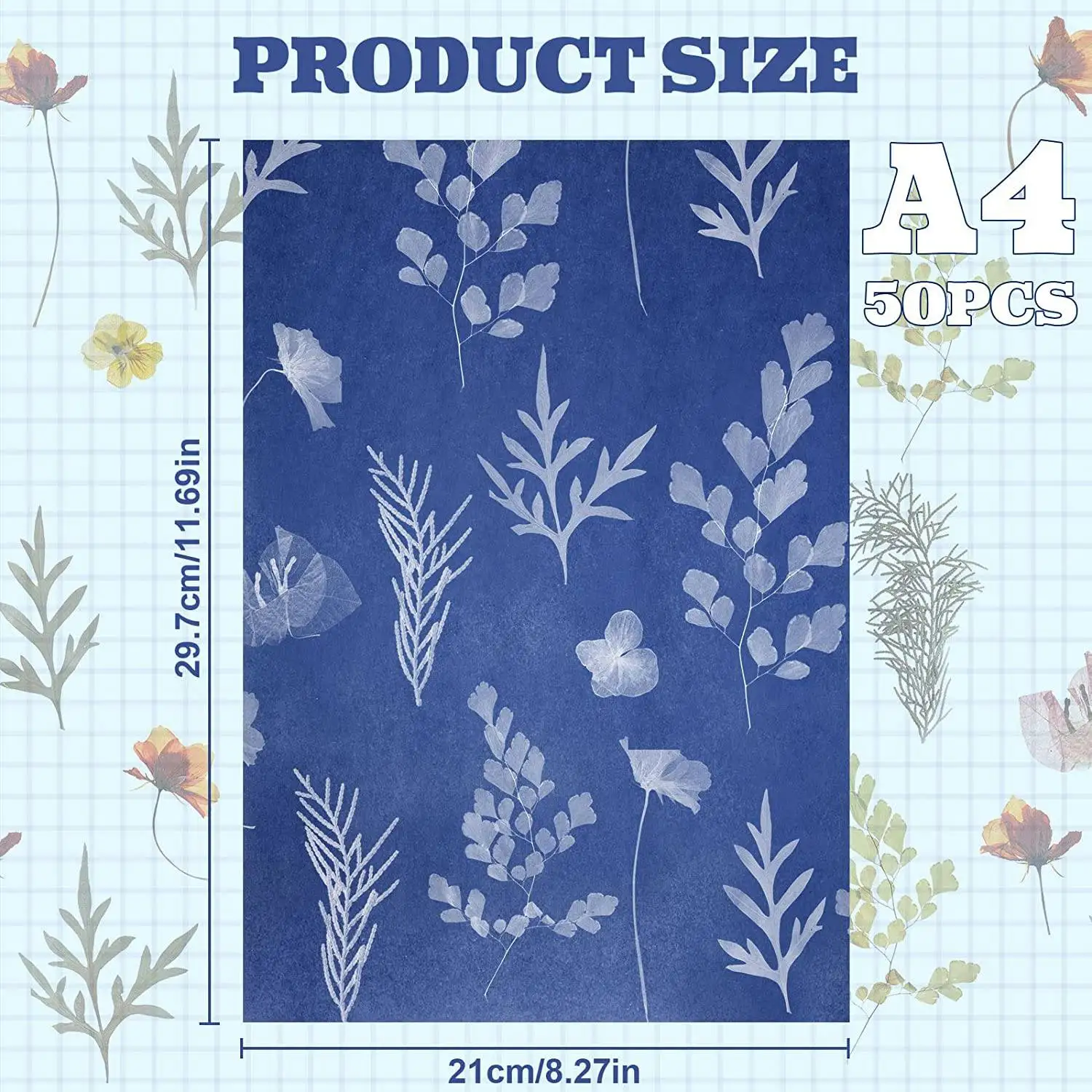 Superior-50 Sheets Sunprint Paper Kit White Blues Paper High Sensitivity Sun Paper DIY Sun Printing Paper(A4/8.27 X 11.69 Inches