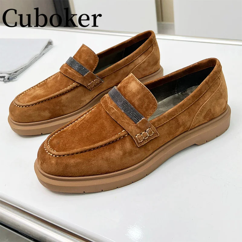 Suede Leather Lazy Loafers Designer Brand Shoes Women Flat Loafers Shoes Casual Shoes Ladies Comfort Driving Walking Shoes Mujer