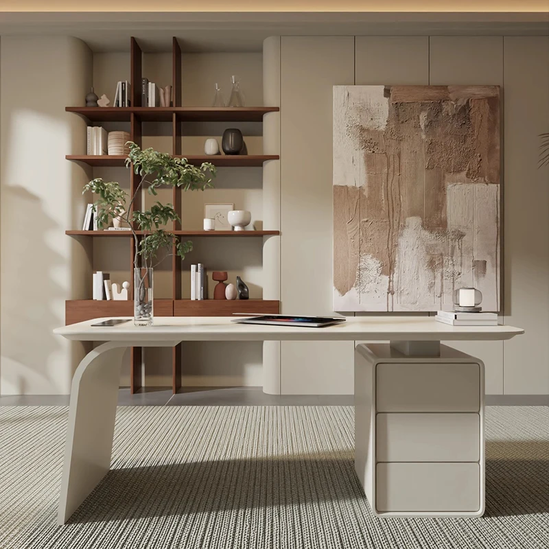 

Design Minimalist Office Desk Aesthetic European Wooden Modern White Office Desk Drawer Bedroom Scrivania Commercial Furniture