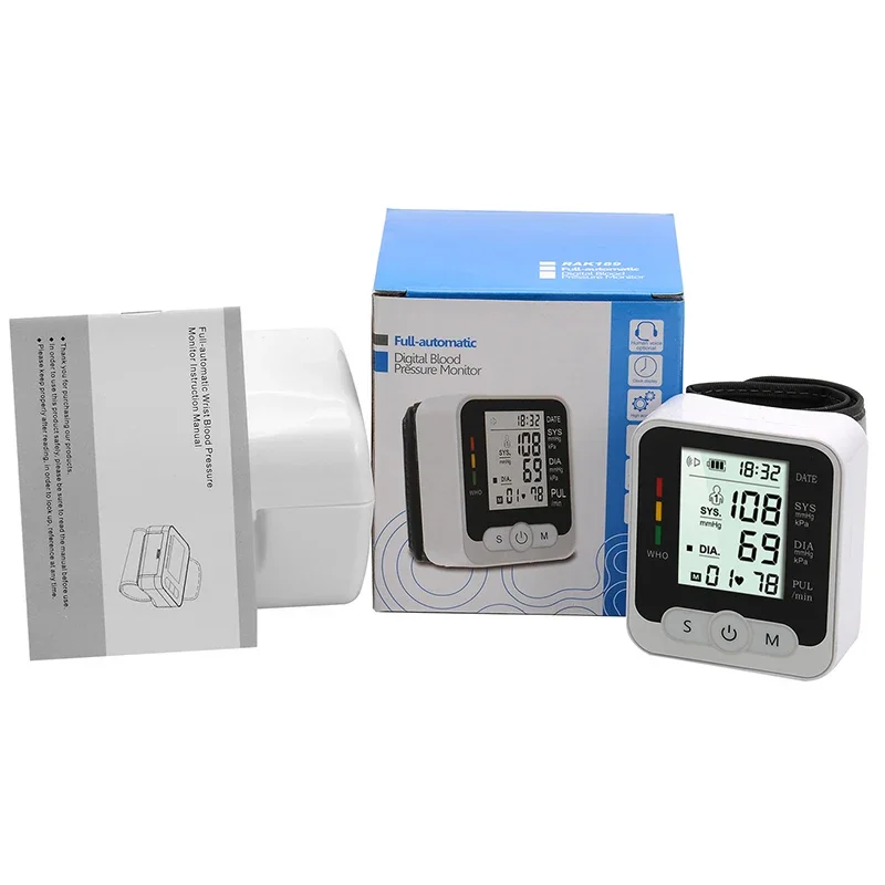Medical Digital LCD Display Wrist Blood Pressure Monitor Pulse Heart Rate Monitor Tonometer Portable Automatic Sphygmomanometer
