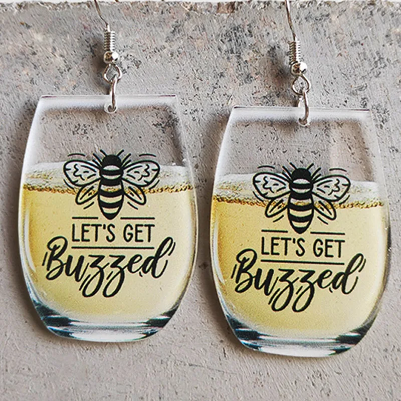 2022 Wholesale Ladies Wine Glass Acrylic Earrings Letters Little Bee Whiskey Beer Earrings Ins Accessories for Women Girl