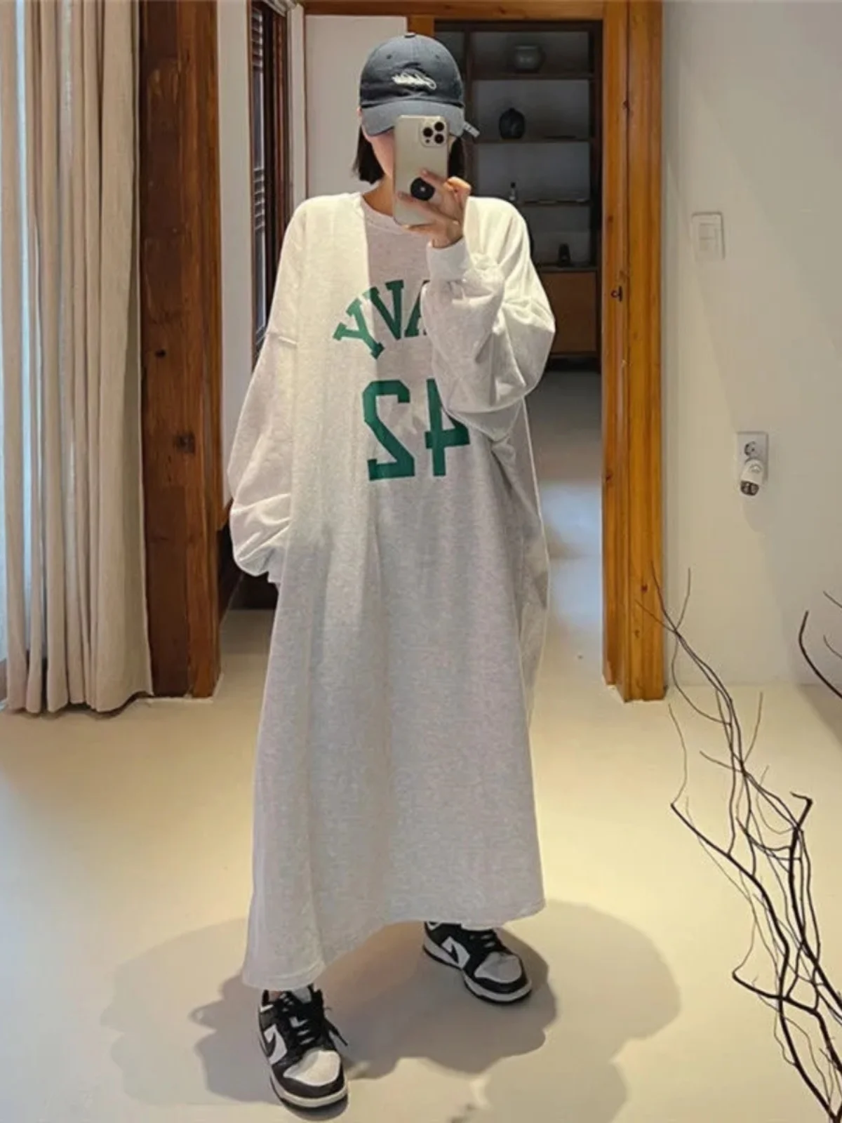 Plus Size Casual Long Sve Hoodie Dr Damen Plus Size 300 Pou Loose Abnehmen Herbst Freizeit Dr Korean Sle A-Lin...