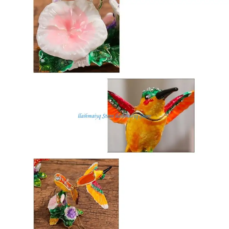 573B Alloy Hummingbird Jewelry Box for Small Rings and Dresser Display