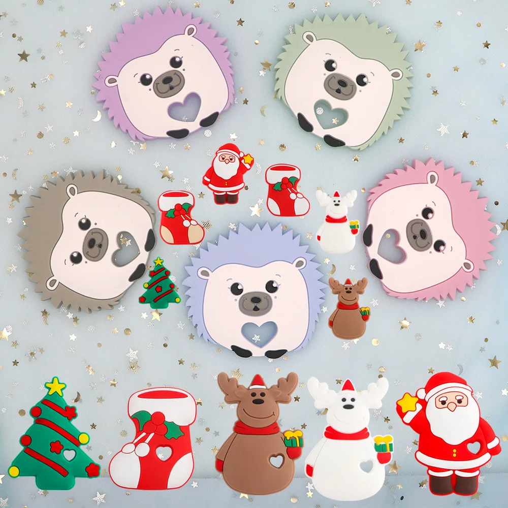 1pcs/set Hedgehog Cloud Santa Claus Christmas Tree Socks Reindeer Silicone Beads Pendant BPA Free Accessories For Jewelry Making