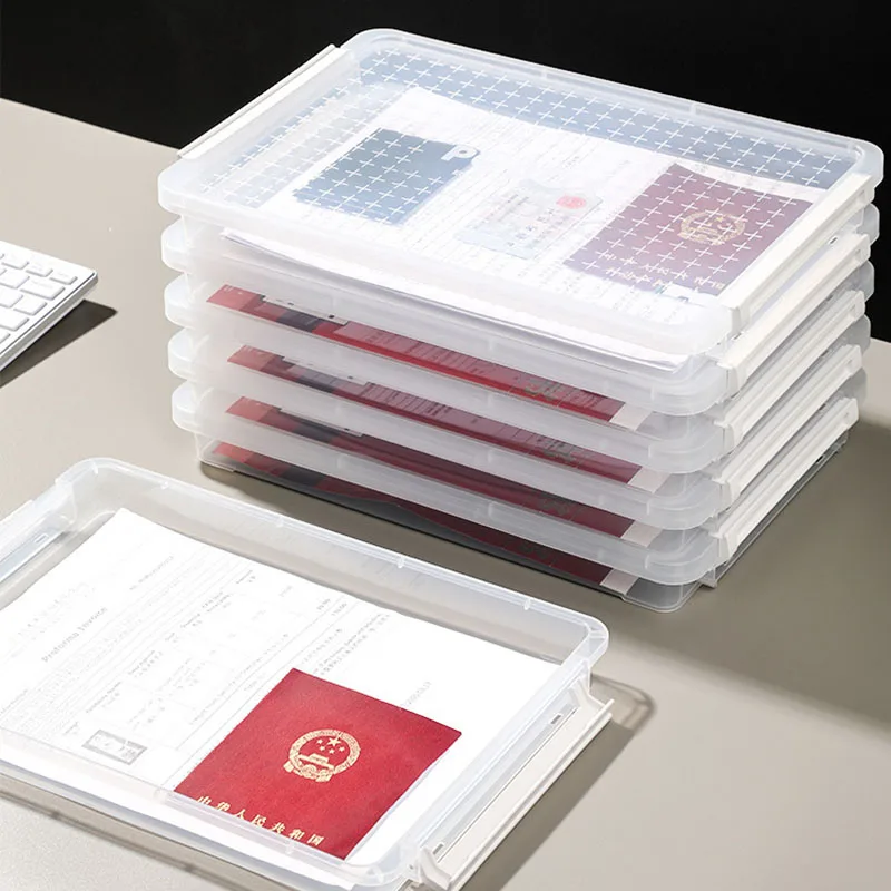 Plastic A4 Document Storage Box Thicken Transparent Dampproof Stackable And Non-deformable Document Cases Desk Paper Organizers