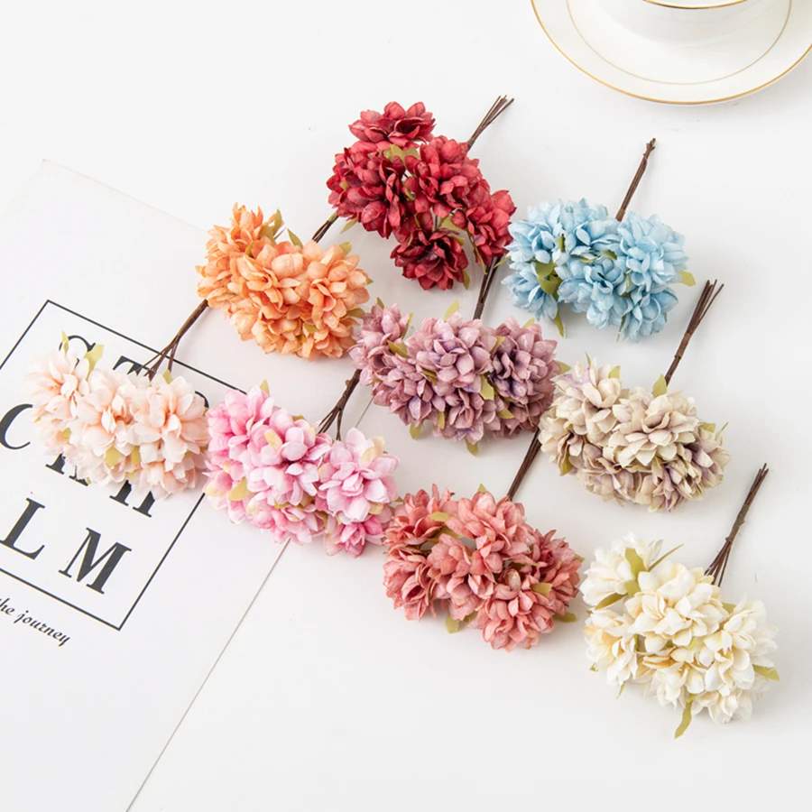 6 Stück Künstliche Blumen Seiden-Nelken Mini-Bouquet Hochzeitskränze Valentinstag für Heimdekoration Scrapbooking Brautaccessoires – Detail 4
