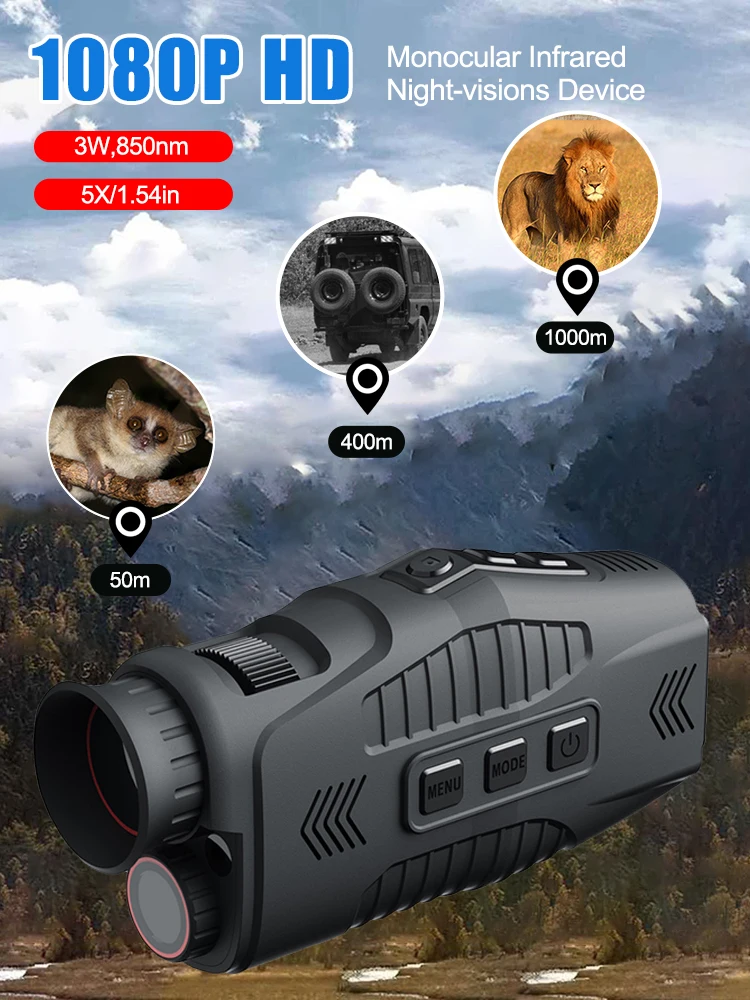 

Night Vision Monocular 1080P Full HD Photo & Video Long Distance Infrared Goggles 5X Digital Zoom Monocular For Hunting Camping