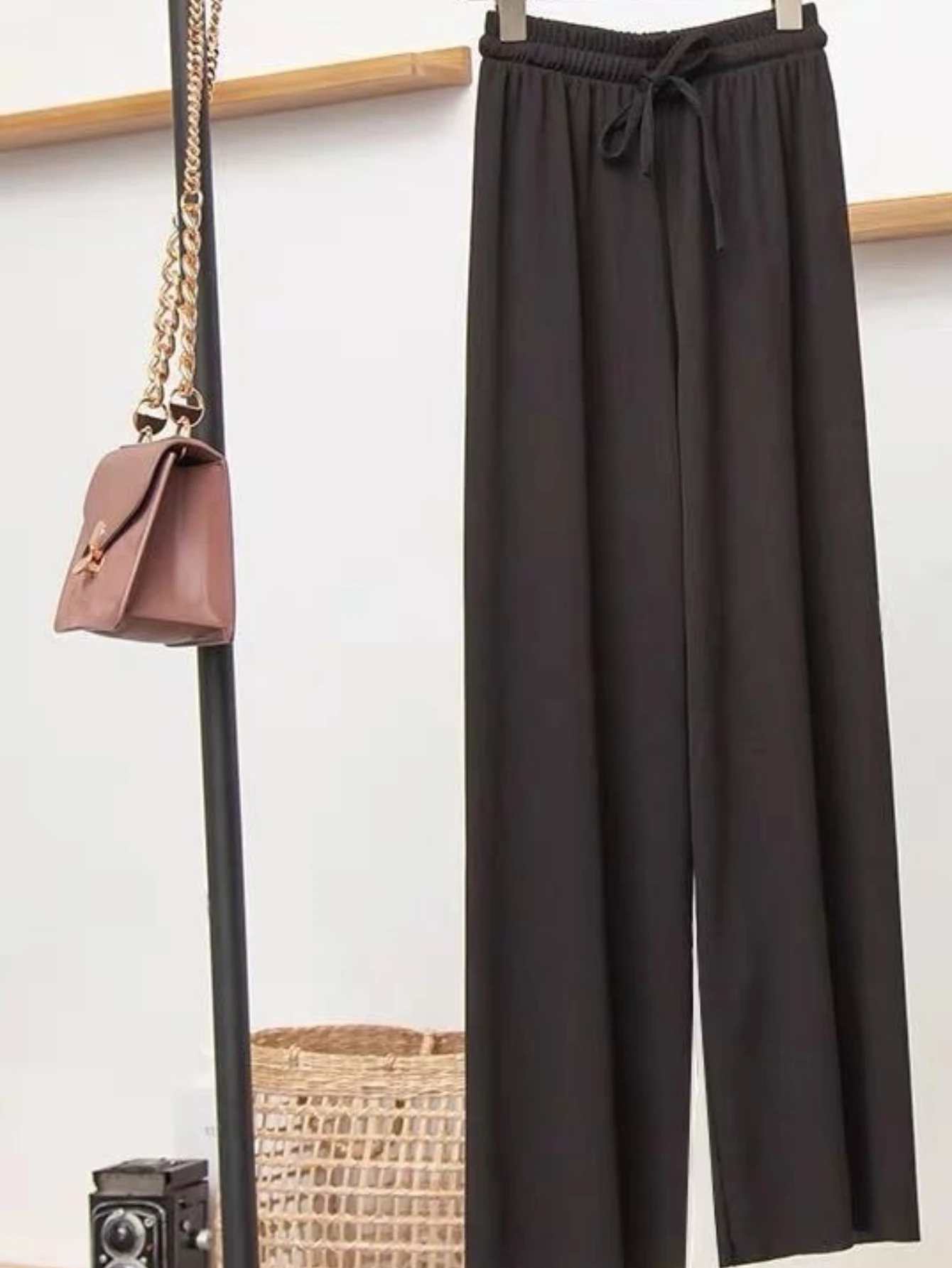 

Женские летние легкие брюки с высокой талией, эластичные, утягивающие, прямого кроя, широкие, в пол, для повседневной носки