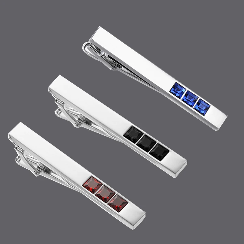 Copper material smooth blue red black crystal tie clip fashion men\'s business workwear tie clip clothing accessories wholesale