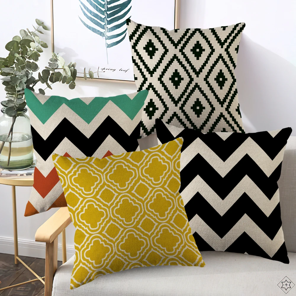 45x45cm Leinen Polyester Kissen bezug abstrakte geometrische Gitter Streifen Kissen bezug für Sofa Wohnkultur Kissen bezug