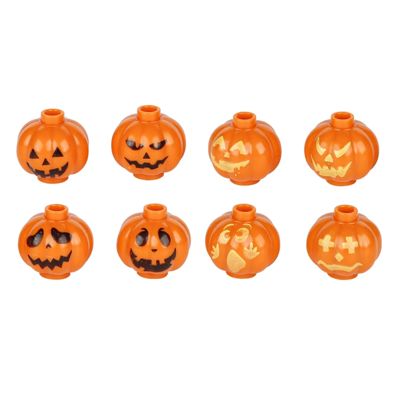 Conjunto de blocos de construção de cena de Halloween, vagão de abóbora, lápide, blocos de impressão de abóbora, brinquedo de presente criativo