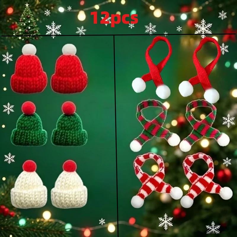 12pcs Mini Christmas Hats and Scarves, Wine Bottle Doll Finger Hats, Suitable for Christmas Holiday Decorations